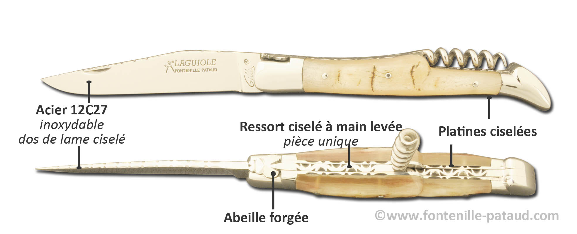 Couteau Laguiole guilloché avec tire-bouchon